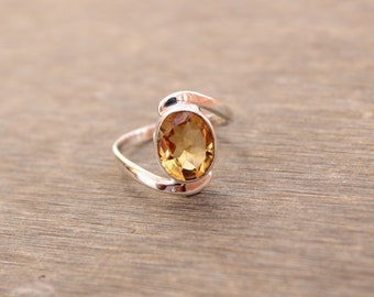 Citrine ring, stackable ring, gift for her, yellow natural citrine cut, sterling silver handmade ring, lucky gemstone, anniversary gift