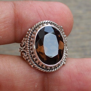 Smoky Quartz Ring: Oval Champagne Brown Gemstone, Sterling Silver Jewelry