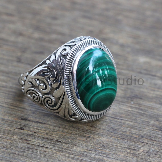 Buy Malachite Ring Solid Silver Jewelry Gift for Her Statement
