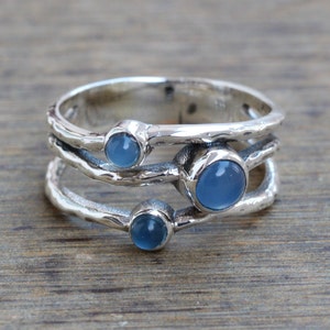 Blue Chalcedony ring, sterling silver Jewelry, gift for her, Hammered Design Rings, Valentine jewelry, anniversary Gift, Blue stone Rings