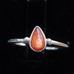 Pear Sunstone Ring: Dainty Sterling Silver Stack Ring