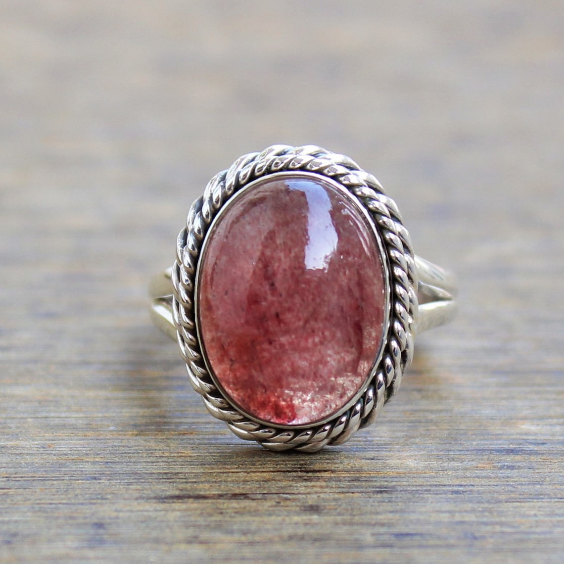 Strawberry Quartz Ring Sterling Silver Jewelry Natural Etsy