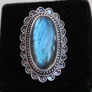 Labradorite Ring, Statement jewelry, boho rings, Blue flash Labradorite sterling silver handmade ring, Gift for her, unique rings, bold ring