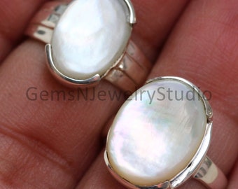 Sterling Silver Mother of Pearl Ring: Oval Gemstone, Everyday Jewelry