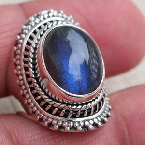 Labradorite Ring, Handmade sterling silver Jewelry, Statement rings, Gift for her, boho rings, Blue flash natural labradorite , unique rings