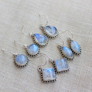 Rainbow moonstone Earrings, Handmade Jewelry, 925 sterling silver, Natural Moonstone, Dangle drop earrings, Gift for her, ready to ship