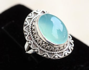 Joolala Natural Blue Green Aqua Chalcedony Ring – 3.3 Carat Rose Cut In Sterling Silver | Valentine's Gift For Her - View #10