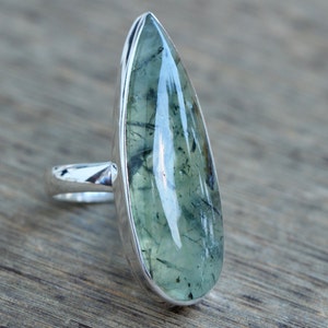 Rutilated Prehnite ring, Sterling silver Jewelry, Natural Green rutilated prehnite, Statement ring image 1