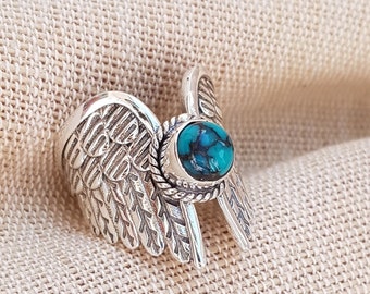 Tibetansk turkos sterlingsilverring med änglavingar