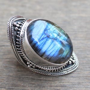 Labradorite ring, Sterling Silver handmade ring, Statement Rings, anniversary jewelry, natural Blue Labradorite, boho rings, bold jewelry