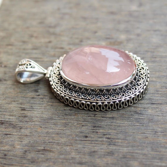 Rose Quartz Pendant, Sterling Silver Jewelry, Natural Pink