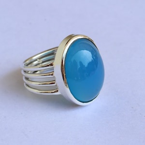 Blue Chalcedony Rings, Statement Rings, Blue gemstone Rings, Gift for her, Couple Rings, Sterling Silver jewelry, Unisex Rings, Mens Ring