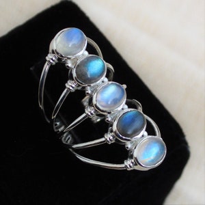 Rainbow Moonstone labradorite Ring, Sterling Silver Jewelry, natural blue flash gemstones, dark moonstone, rainbow moonstone, gift for her image 9