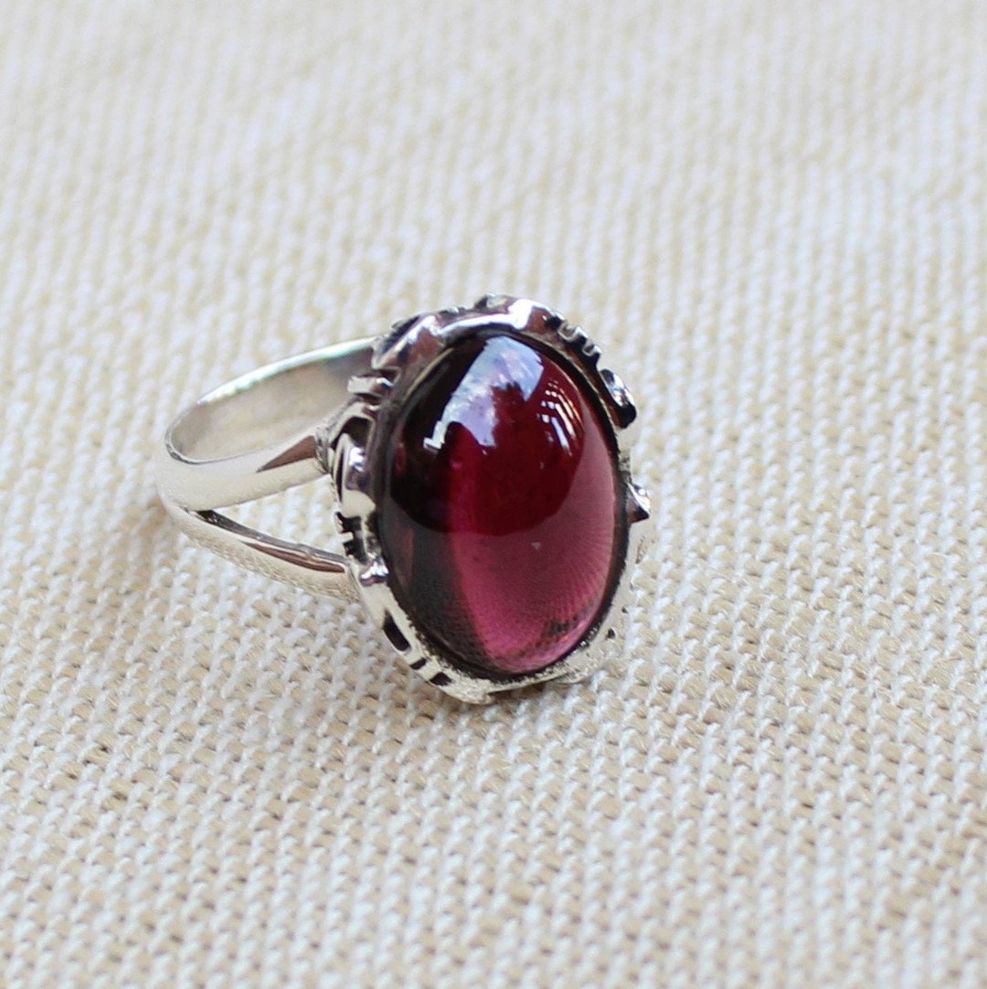 Garnet Ring, Sterling Silver Jewelry, Natural Red Almendine Garnet ...