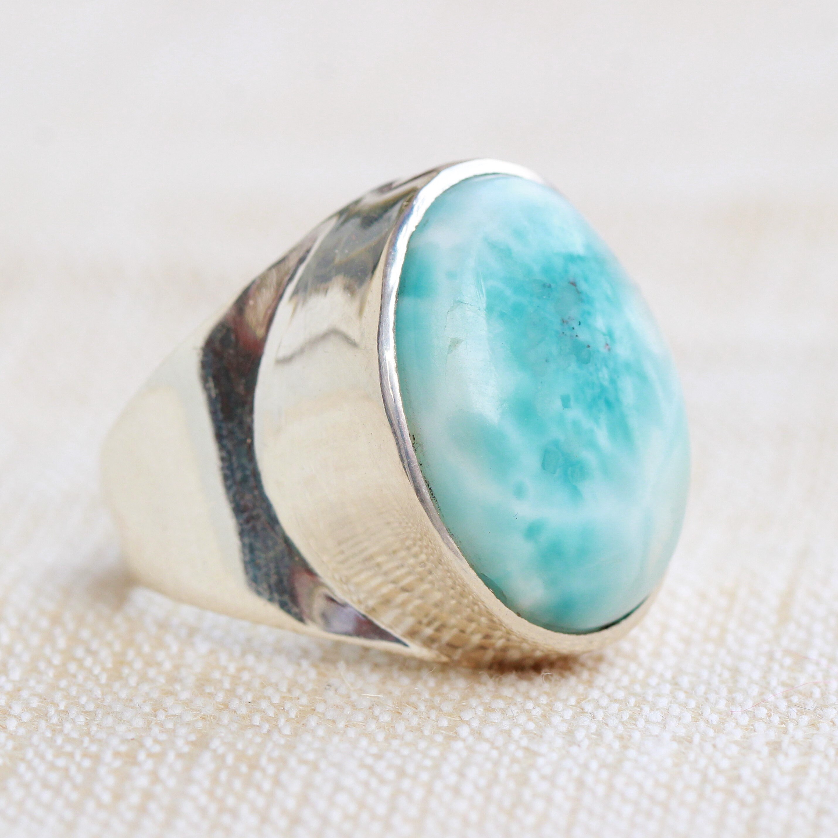 Larimar ring, 925 Sterling silver jewelry, gift for her, Stefilia's Stone, Statement ring, Natural Pectolite Gemstone Jewelry, boho rings