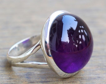 Amethyst rings, Sterling Silver handmade jewelry, boho rings, purple amethyst Cabochons, gift for her, Statement Rings, energy Stone Jewelry