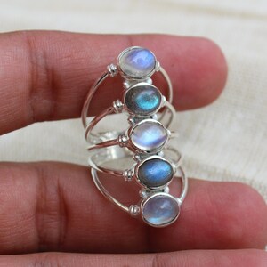 Rainbow Moonstone labradorite Ring, Sterling Silver Jewelry, natural blue flash gemstones, dark moonstone, rainbow moonstone, gift for her image 3