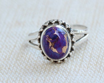 Sterlingzilveren paarse Mohave Turquoise ring, handgemaakte sieraden