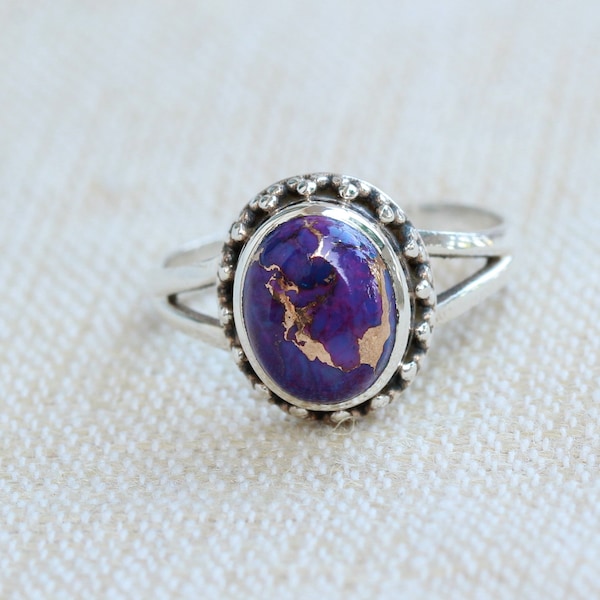 Purple Turquoise Ring, Sterling Silver Jewelry, Copper turquoise, Mohave Turquoise, Stackable Rings