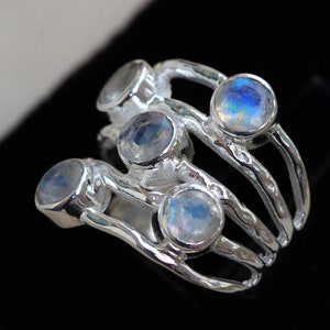 Rainbow moonstone multi stone Ring, 925 Sterling silver Jewelry, Boho Design, Gift for her, rainbow  Moonstone gemstone, multistone Jewelry