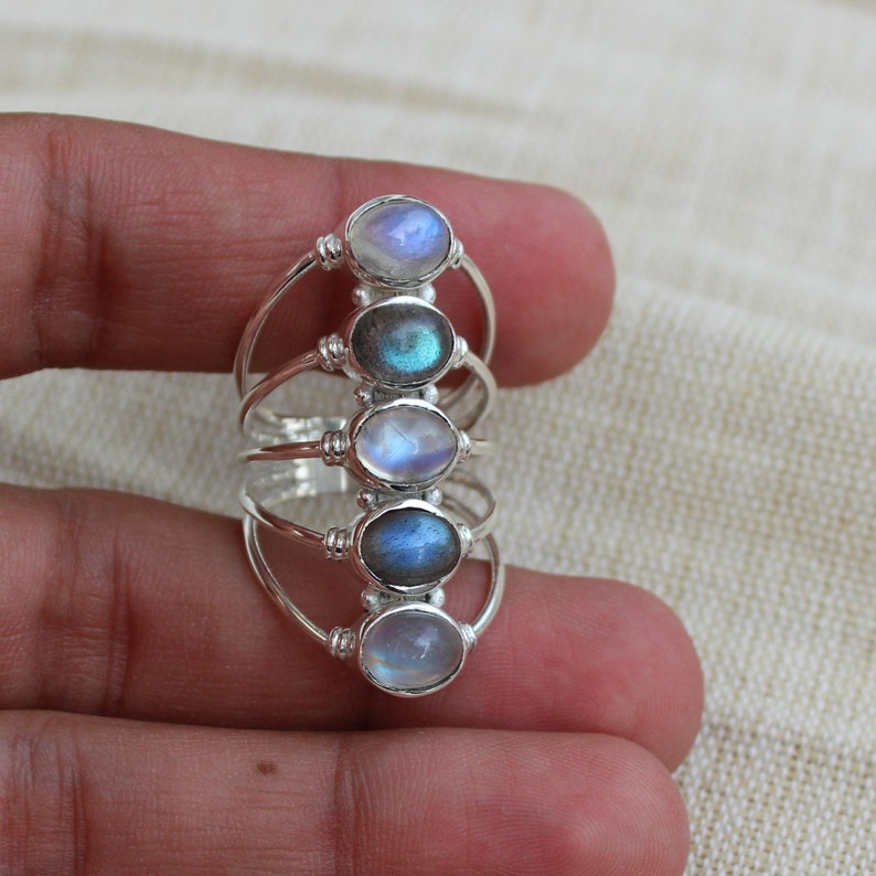 Rainbow Moonstone labradorite Ring, Sterling Silver Jewelry, natural blue flash gemstones, dark moonstone, rainbow moonstone, gift for her image 8