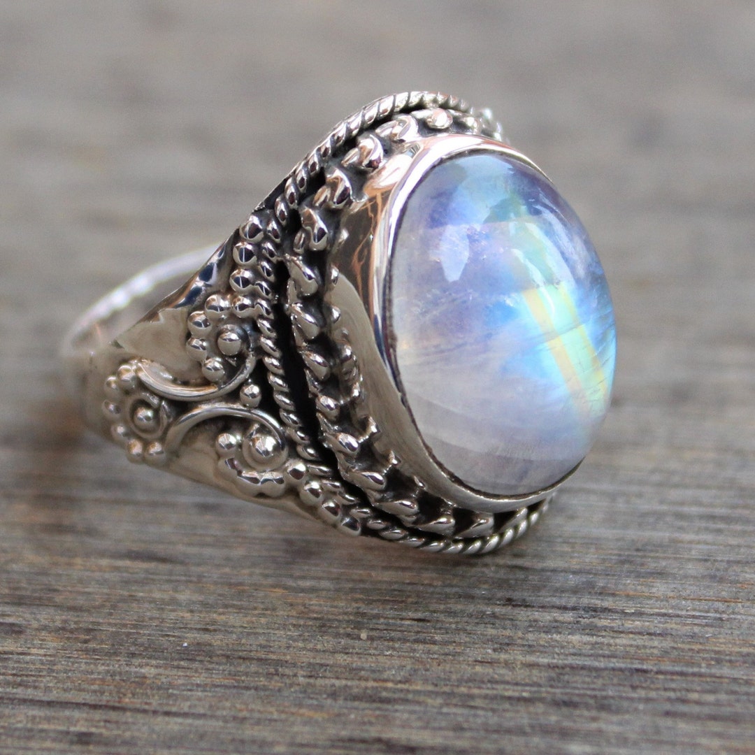 Rainbow Moonstone Sterling Silver Ring, Handmade Jewelry, Colorful ...