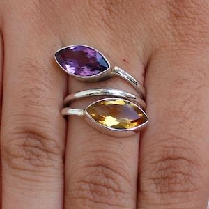 Amethyst Citrine Ring: Handmade Sterling Silver Multi-Gemstone Jewelry