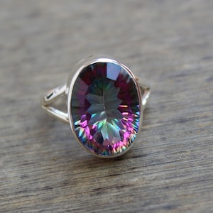 Mystic Quartz sterling silver Ring, Unisex Jewelry, gift for him, Rainbow quartz, Statement rings, Christmas Jewelry, Mystery Quartz Rings