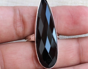 Faceted Black Onyx Ring: Sterling Silver Cocktail Ring
