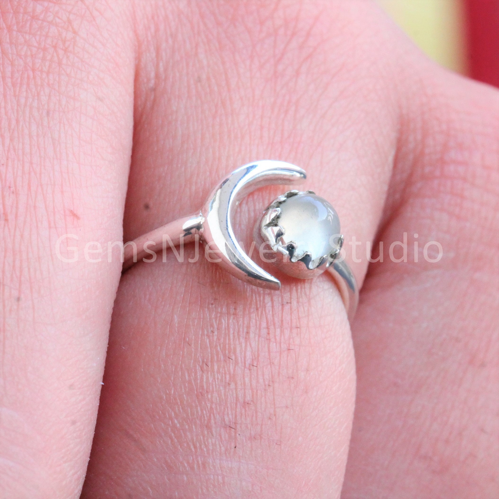 Round shaped moonstone ring vintage moonstone engagement ring marquise –  Ohjewel