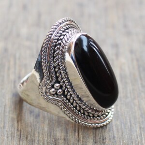 Marquise Black Onyx Ring: Sterling Silver Boho Jewelry