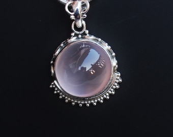 Rose Quartz Pendant, Sterling Silver Jewelry, Natural pink quartz, Handmade Necklace, Gift for love, gemstone necklaces, free shipping