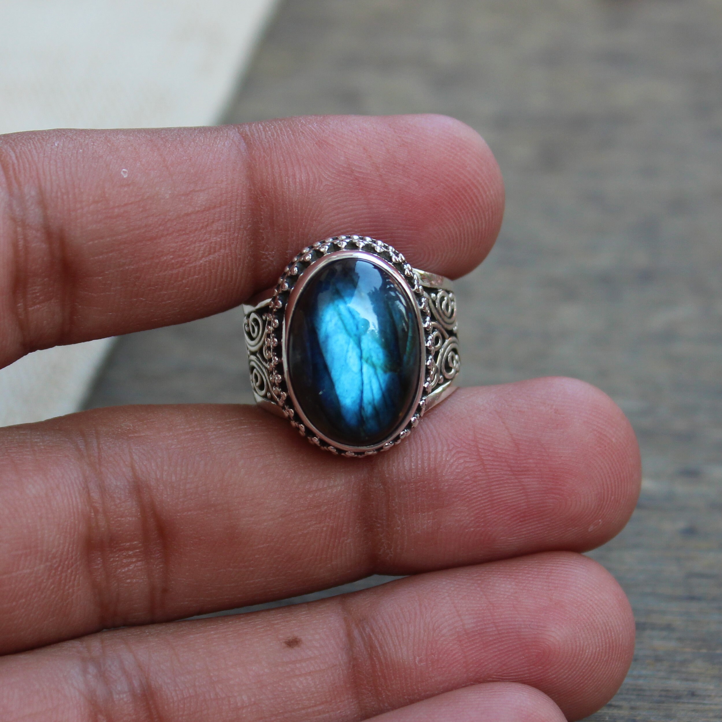 [HARANG]★BTS 着用★ HR 27R_Big Labradorite Ring Labradorite Ring, Hanmdade Sterling Silver Jewelry