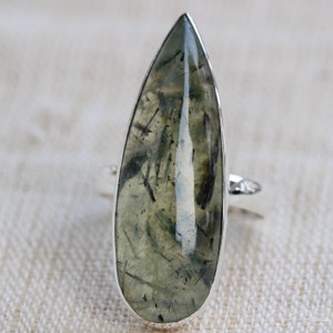 Rutilated Prehnite ring, Sterling silver Jewelry, Natural Green rutilated prehnite, Statement ring image 6