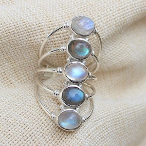 Rainbow Moonstone labradorite Ring, Sterling Silver Jewelry, natural blue flash gemstones, dark moonstone,  rainbow moonstone, gift for her