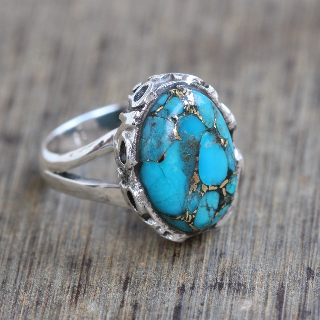 Mohave Turquoise Ring Sterling Silver Jewelry Blue Copper - Etsy