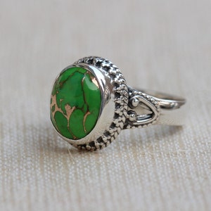 Mohave Turquoise Ring, Sterling Silver Jewelry, Green copper turquoise rings, Midi Rings, Cocktail Ring, Turquoise Jewelry, Anniversary ring