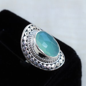 Aqua Chalcedony Ring, 925 sterling silver Jewelry, gift for her, boho ring, Wedding jewelry, anniversary ring, Dainty Rings,