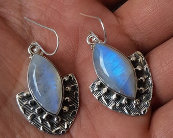 Rainbow moonstone Earrings, Handmade Jewelry, 925 sterling silver, Natural Moonstone, Dangle drop earrings, Gift for her, Statement earrings