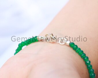 Bracciale Onice Verde Sfaccettato In Argento 925, Perline Di Pietra Naturale Fatto A Mano, Regalo Per Lei 22 Cm