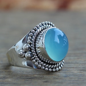 Aqua Chalcedony ring, sterling silver handmade ring, gift for her, boho rings, Aqua Chalcedony ring, anniversary Jewelry, Stackable Rings