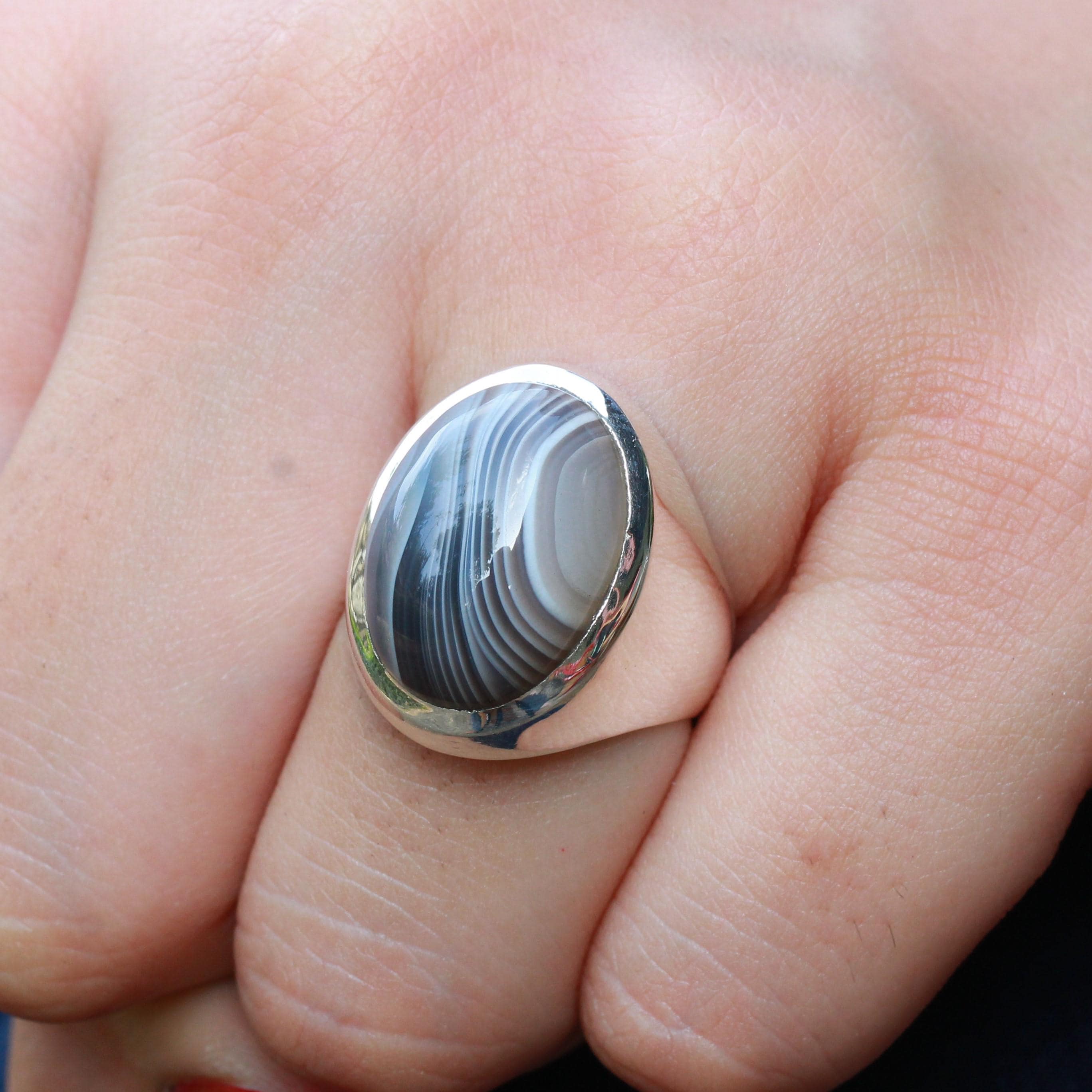 Botswana Achat Ring: Sterling Silber Statement Schmuck