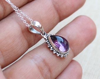 Amethyst Pendant, Sterling Silver Handmade Jewelry, Natural purple amethyst, gift for her, anniversary gift, gemstone Necklace, Thanksgiving