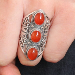 Carnelian ring, Sterling Silver Jewelry, Gift for her, Handmade rings, Natural red carnelian gemstone, Statement Rings, Valentine gift rings