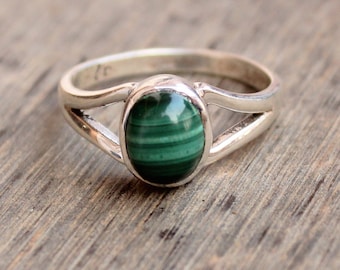 Bagues en argent sterling malachite, bijoux de guérison en pierre rénale naturelle, bague midi, cadeau pour elle, bagues empilées, cadeau d’anniversaire, livraison gratuite