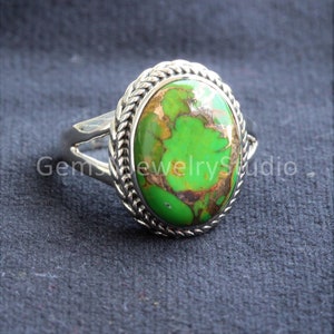 Mohave Turquoise Ring, Sterling Silver Jewelry, Green copper turquoise rings, statement Jewelry, Cocktail Ring, Turquoise, Anniversary ring