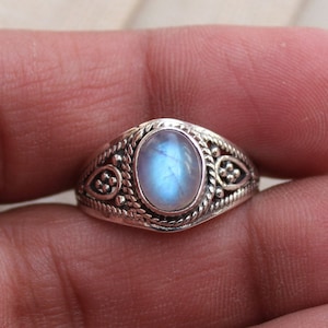 Rainbow moonstone stack rings, valentine gift ideas, propose rings, Sterling silver jewelry, gift for her, Blue flash Moonstone, silver band