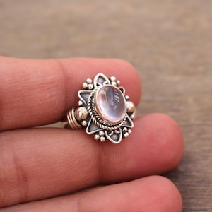 Rose Quartz sterling silver handmade ring, gift for her, Pink quartz, natural gemstone, love stone, Anniversary gift ideas, Statement Rings