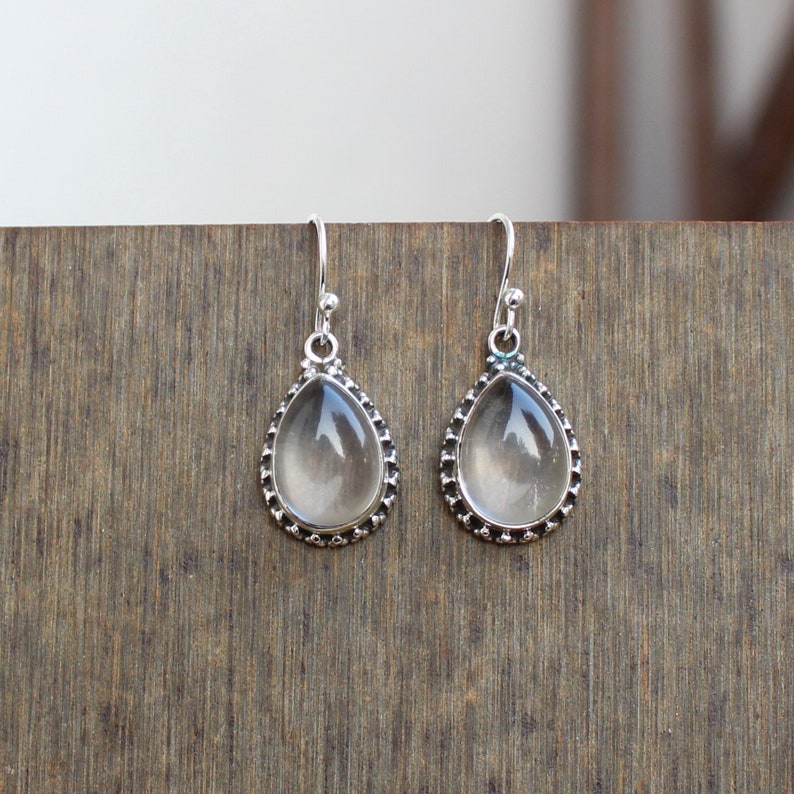 gift for her Loop Dangles Christmas gift earrings Gemstone Cabochons Sterling Silver Jewelry Crystal Quartz Earrings Ready to ship