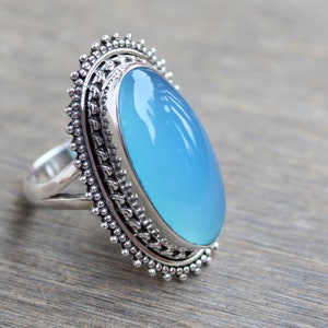 Blue Chalcedony ring, sterling silver Jewelry, gift for her, Handmade Rings, wedding jewelry, anniversary Gift, anniversary gift ideas